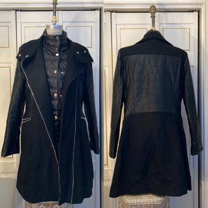 Womens Guess Wool/ Puffer Utility jacket with zipper detail in black, size M